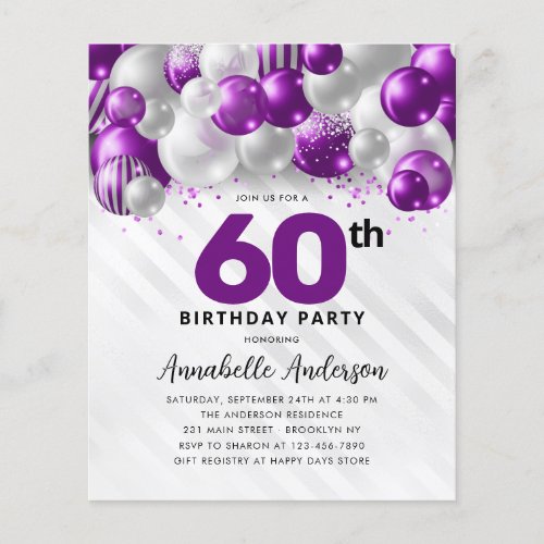 Budget Purple Silver Balloon Glitter 60th Birthday