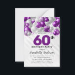 Budget Purple Silver Balloon Glitter 60th Birthday Note Card<br><div class="desc">Modern Glam Purple Violet Silver Balloon Glitter Sparkle Any Age Birthday Invitation</div>