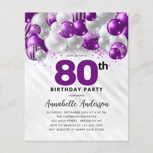 Budget Purple Silver Balloon Glitter 80th Birthday