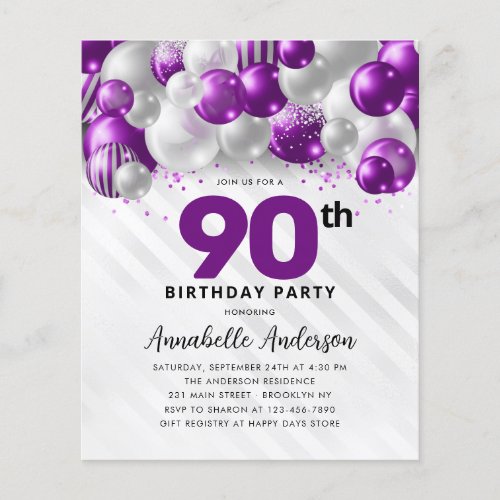 Budget Purple Silver Balloon Glitter 90th Birthday