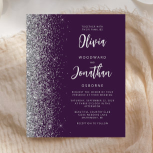 Budget Purple Silver Calligraphy Wedding Invite