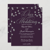 Budget Purple Silver Confetti Wedding Invitation