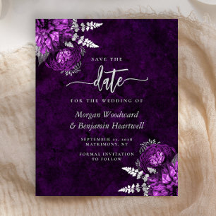 Budget Purple Silver Floral Wedding Save the Date