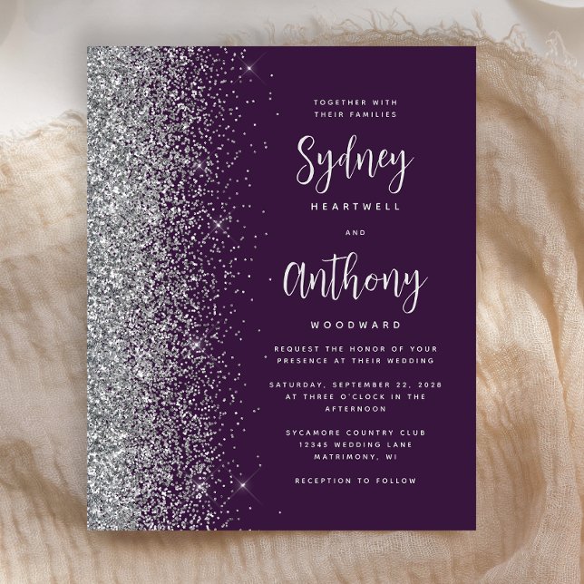 Budget Purple Silver Glitter Calligraphy Wedding (Creator Uploaded)