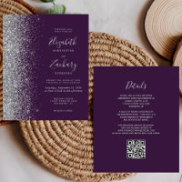 Budget Purple Silver Glitter QR Code Wedding