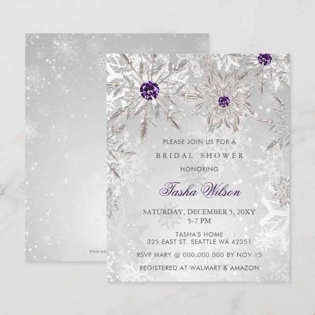 Budget Purple Snowflake Bridal Shower Invitation (Front/Back)