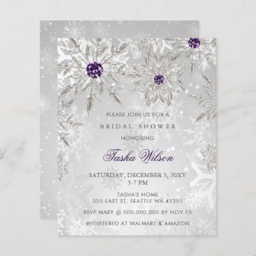 Budget Purple Snowflake Bridal Shower Invitation