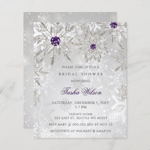 Budget Purple Snowflake Bridal Shower Invitation