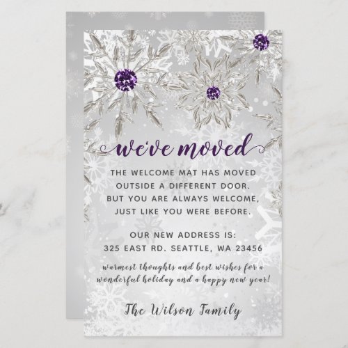 Budget Purple Snowflakes Weve Moved Holiday Cards