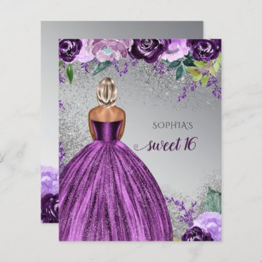 Budget Purple Sparkle Dress Sweet 16 Invitation