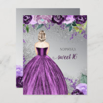 Budget Purple Sparkle Dress Sweet 16 Invitation