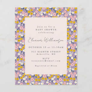 Budget Purple Spring Floral Baby Shower Invitation