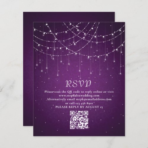 Budget Purple String Lights QR Code Wedding RSVP