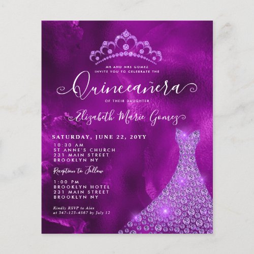 Budget Purple Violet Diamond Tiara Quinceanera