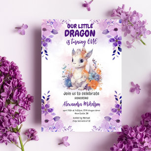 Budget Purple Watercolor Dragon Baby 1st Birthday