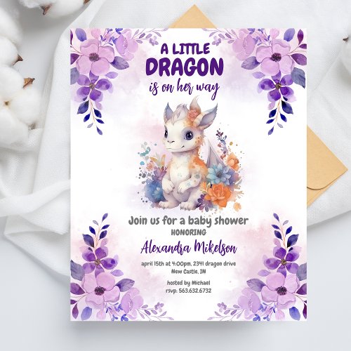 Budget  Purple Watercolor Dragon Baby Shower