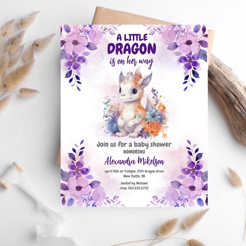 Budget Purple Watercolor Dragon Baby Shower Flyer