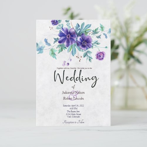 Budget Purple watercolor floral wedding  Invitation