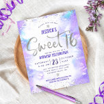 Budget Purple Watercolor Sweet 16 Silver Invite<br><div class="desc">“Happy Sweet 16”. Send out this stunning, sparkly, girly, festive, modern, personalized, custom budget party invitation for an event to remember. Sparkly silver faux foil and tiny confetti glitter dots and typography script overlay a soft purple watercolor background. Personalize the custom text with your daughter’s name as well as other...</div>