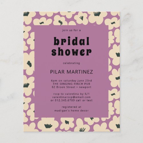 Budget Purple White Floral Bridal Shower Invite