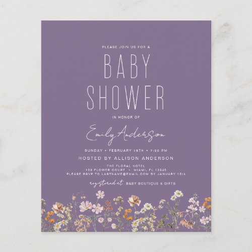 Budget Purple Wildflower Boho Baby Shower