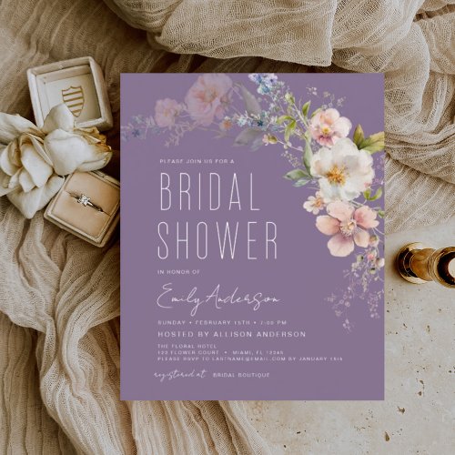 Budget Purple Wildflower Bridal Shower Invitation