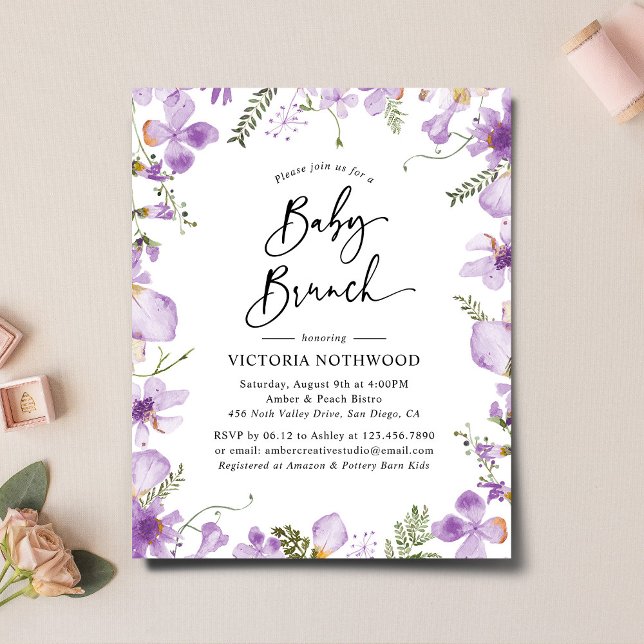 Budget Purple Wildflowers Baby Brunch Invitation (Creator Uploaded)