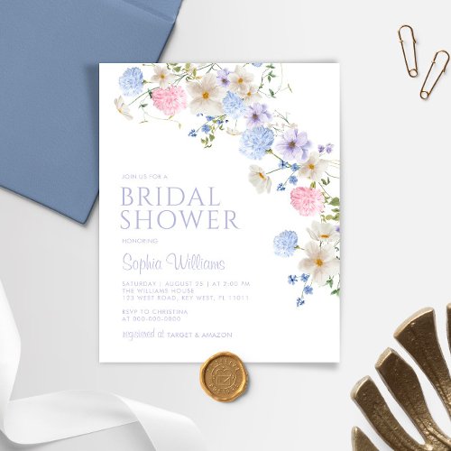 Budget Purple Wildflowers Bridal Shower Invitation