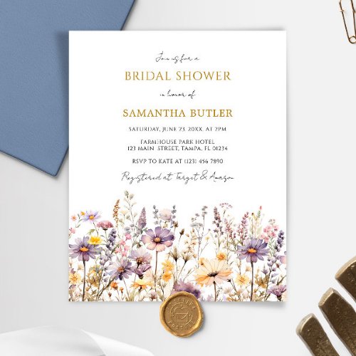 Budget Purple Wildflowers Bridal Shower Invitation