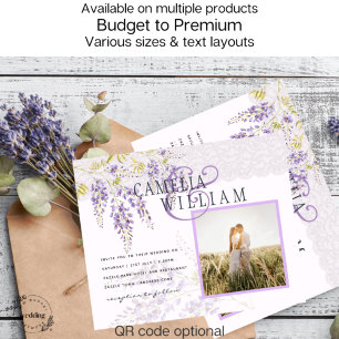 BUDGET Purple Wisteria PHOTO Wedding Invite Flyer
