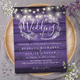 Budget Purple Wood String Light Wedding Invitation