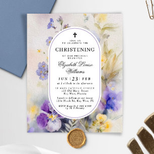 Budget Purple & Yellow Christening Invitation