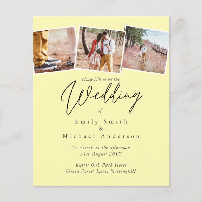 BUDGET Purple Yellow Gray Colors Wedding Invite (Front)
