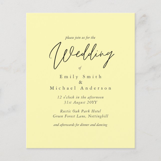 BUDGET Purple Yellow Gray Colors Wedding Invite (Front)