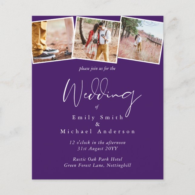 BUDGET Purple Yellow Gray Colors Wedding Invite (Front)