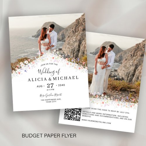 Budget QR code 2 photo wedding invitation Flyer
