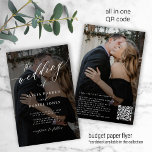 Budget QR CODE 2 photos modern wedding invitation Flyer<br><div class="desc">Elegant trendy photo all in one BUDGET wedding invitation PAPER FLYER with "the wedding of" white text and black overlay featuring a chic calligraphy script. Personalize it with your 2 photos and your scanning QR CODE (automatically generated with your URL link) to website for RSVP online and more details. This...</div>