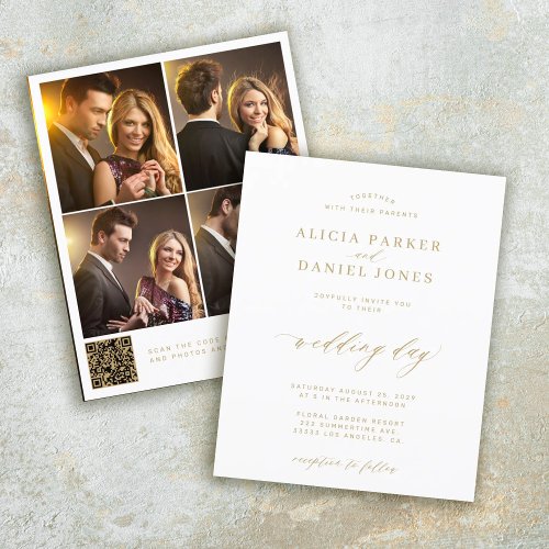Budget QR code 4 photo collage wedding invitation