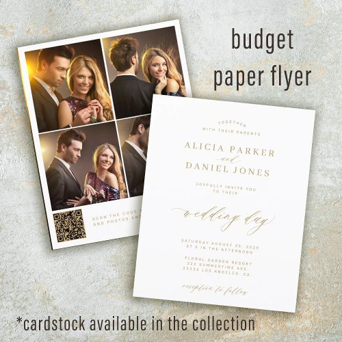 Budget QR code 4 photo collage wedding invitation Flyer