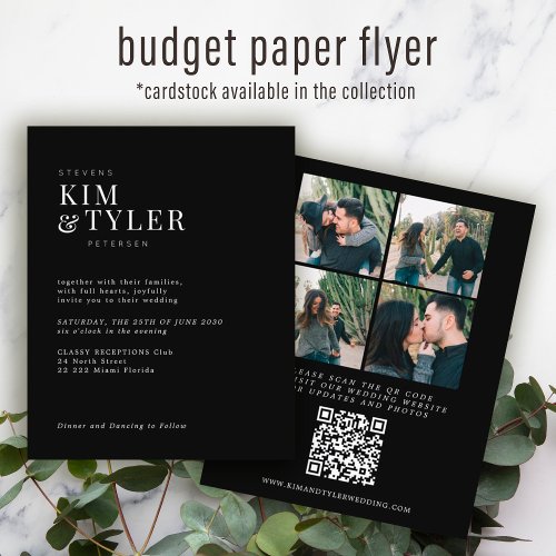 Budget QR CODE 4 photos modern wedding Invitation  Flyer