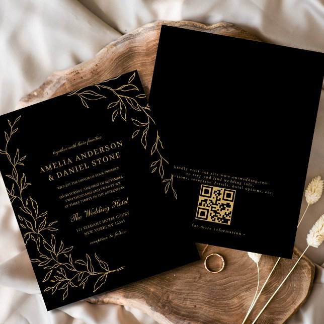 Budget QR Code Black Gold Wedding Invitation (Creator Uploaded)