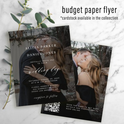 Budget QR CODE black photo wedding invitation Flyer