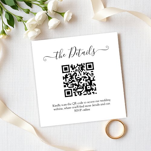 Budget QR Code Black Script RSVP Wedding Website Enclosure Card