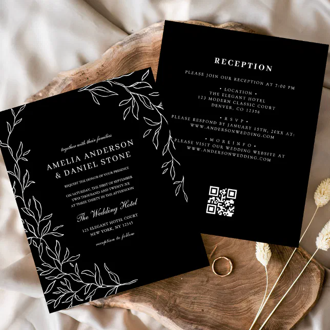 Budget QR Code Black & White Wedding Invitation | Zazzle