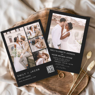 Budget QR Code Black White Wedding Invitation Flyer