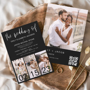 Budget QR Code Black White Wedding Invitation Flyer