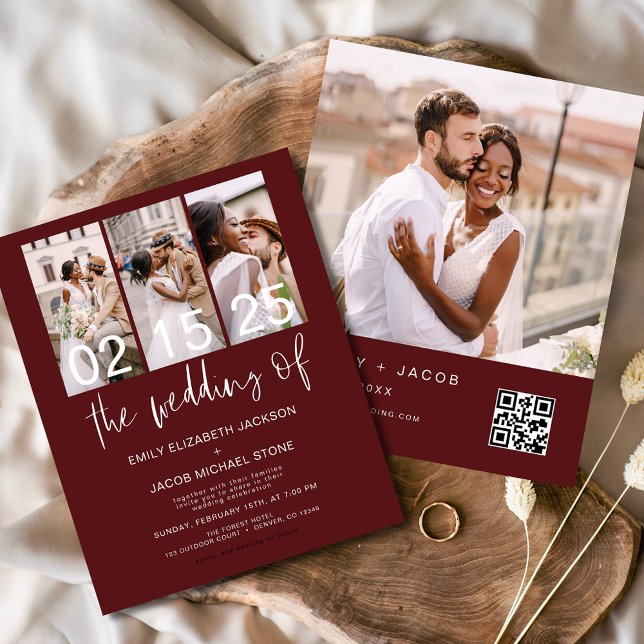Budget QR Code Burgundy Wedding Invitation Flyer (Creator Uploaded)
