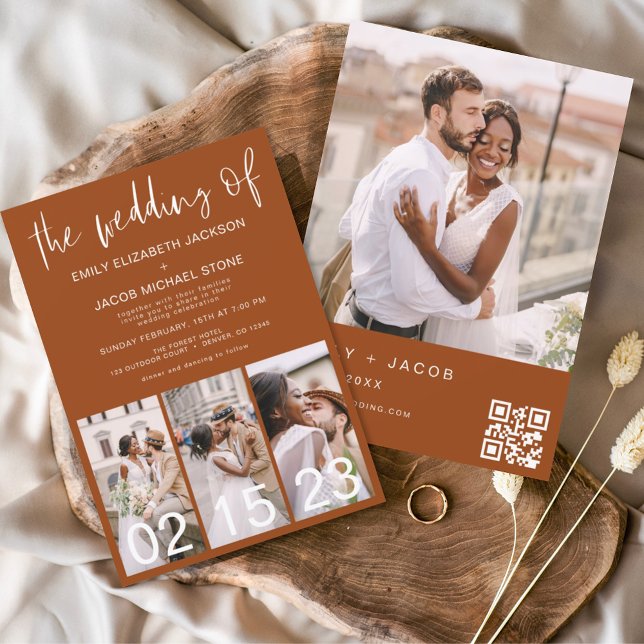 Budget QR Code Burnt Orange Wedding Invitation (Creator Uploaded)