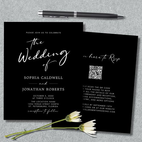 Budget QR Code Calligraphy Black and White Wedding Flyer