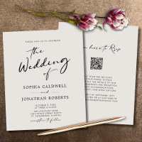 Budget QR Code Calligraphy Eggshell Wedding Invite